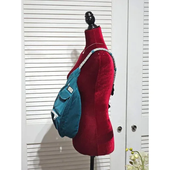 Kavu Women's Rope Cord- Artic Teal Corduroy Sling Backpack Adjustable Strap 2927 - Picture 4 of 14